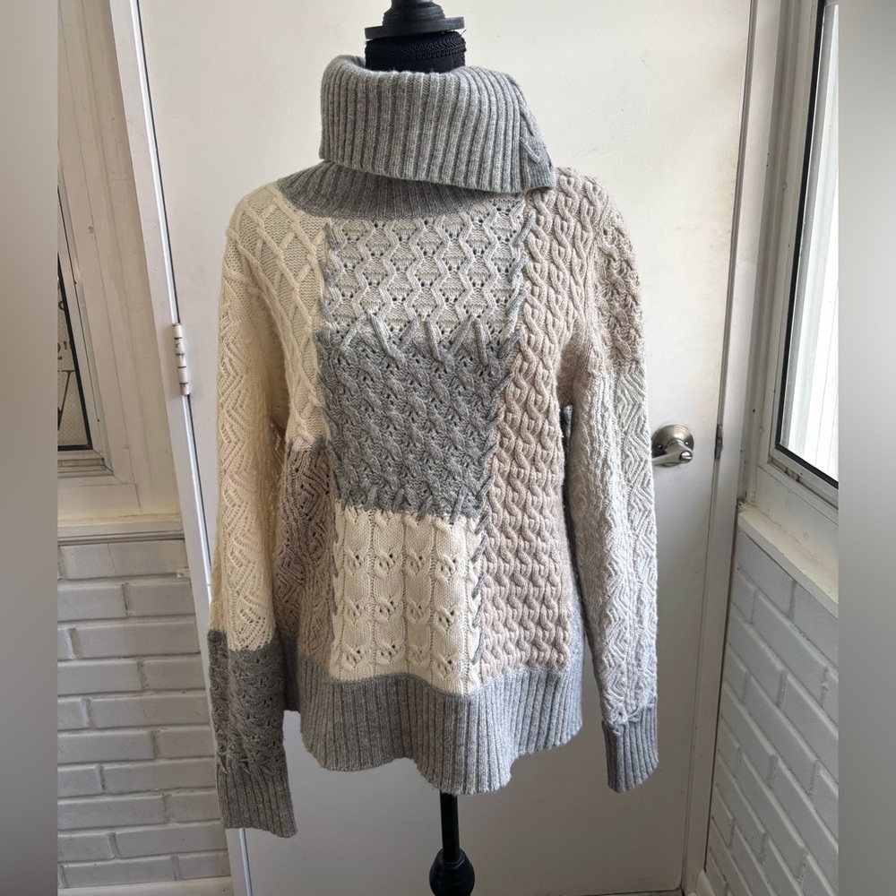 Sundance Patchwork Lambswool Turtleneck Sweater L… - image 1